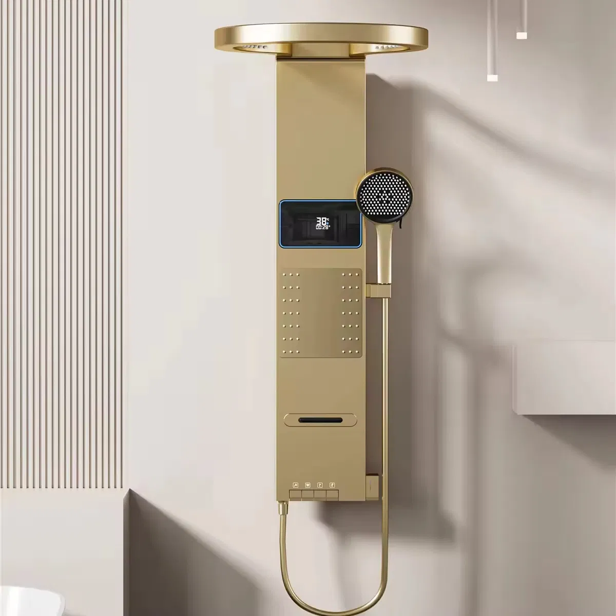 Luxury Brushed Gold Shower Tower Panel - Intelligent Waterfall SPA Jet Wall System