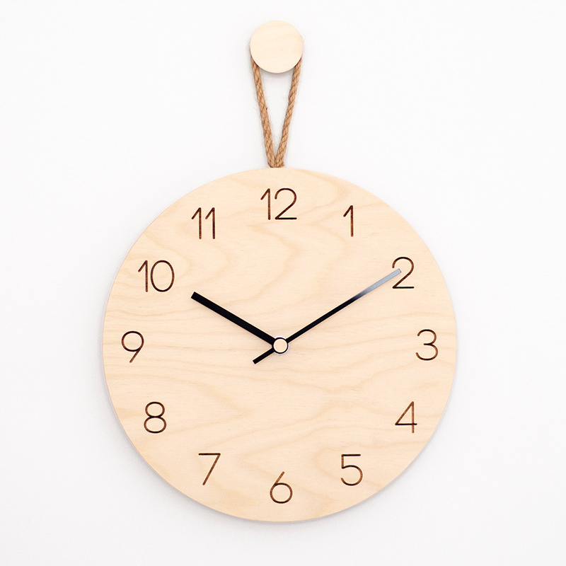 Nordic Simple Wooden Rope Wall Clock, Living Room Home Clock
