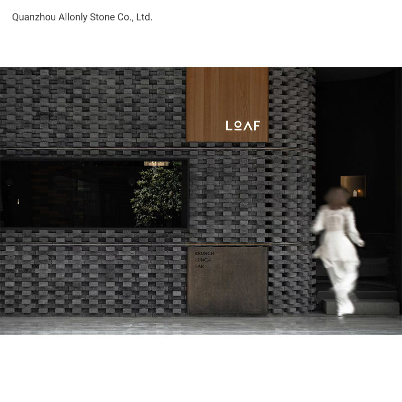 Small Volcano Black Lava Stone Cladding Brick Basalt Tile for Wall Facade Cladding