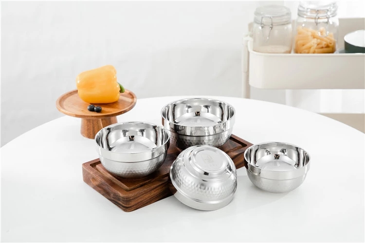 Kitchen Tool Stainless Steel Double Wall Heat Insulated Serving Bowls Household Rice Soup Bowl