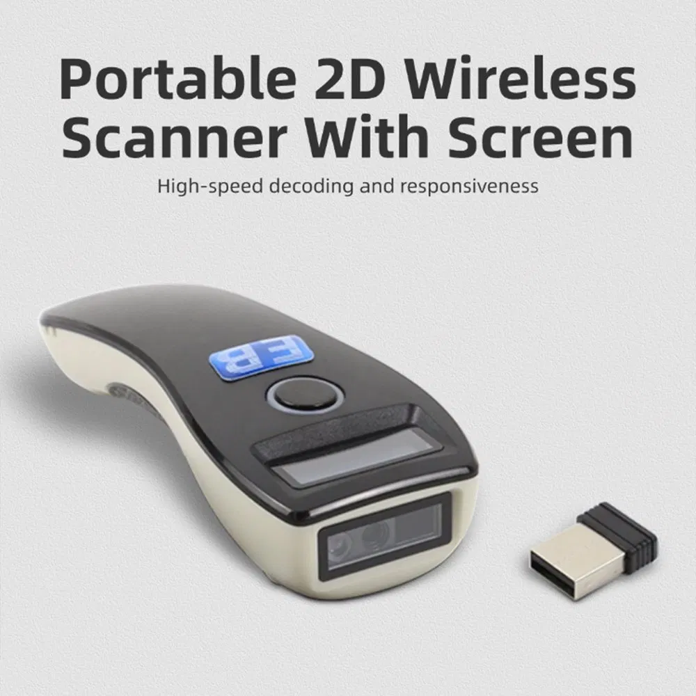 HBS-600B Portable 2D Wireless Barcode Scanner with OLED Display High Speed Decoding Handheld BT 2.4G Barcode Reader
