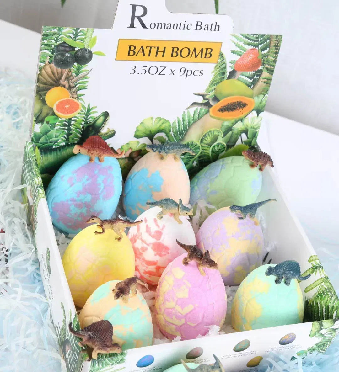 Online Wholesale and Retail Fizzer Bubble Double Color Bath Bombs Wholesale Bubble Bath Fizzer Ball for Kids Dinosaur-Shaped Bath Fizzer 9PCS in Gift Box