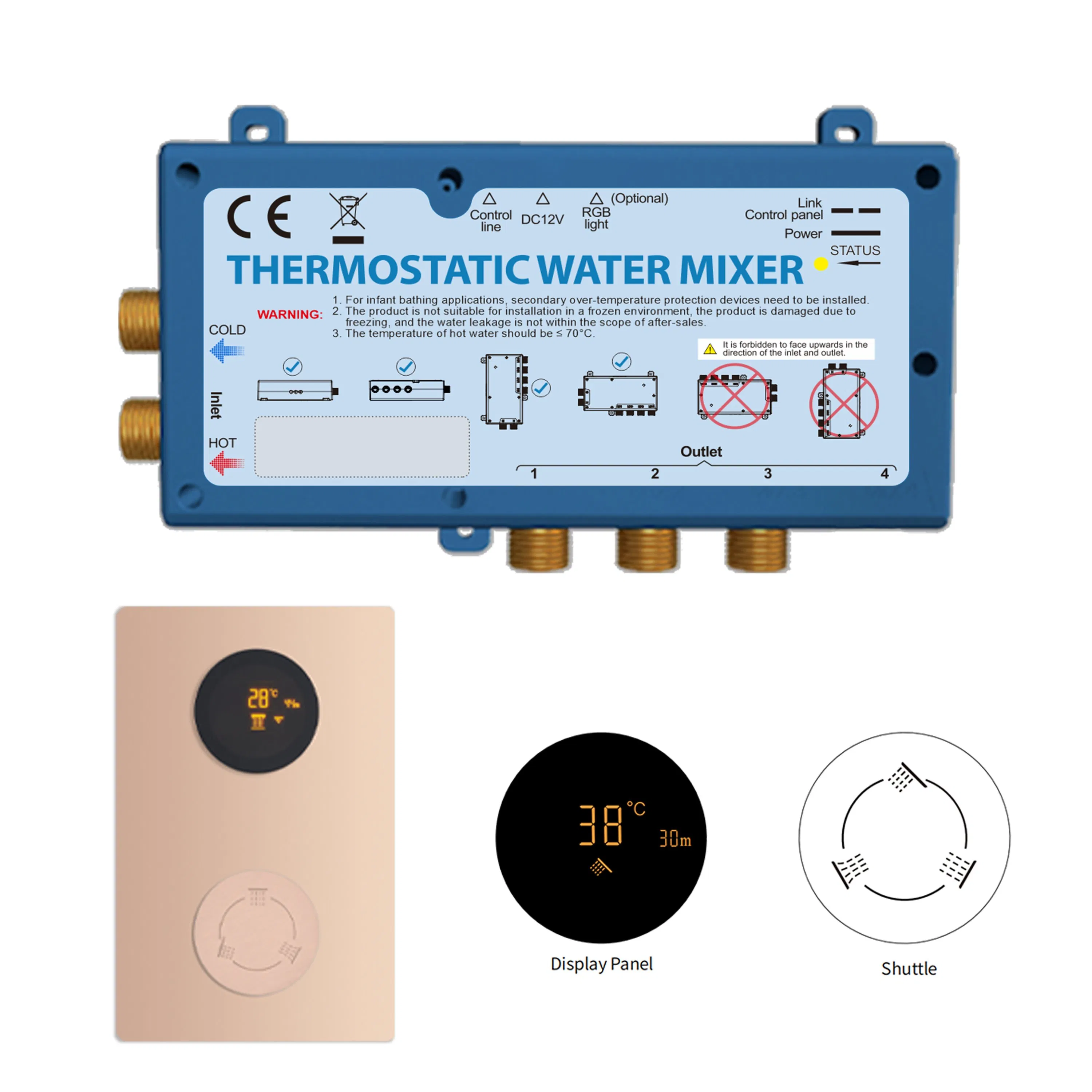 Stepon Bathroom Thermostatic Shower Set with Digital Temp Control Anti-Scald 3 Water Functions