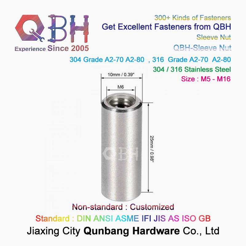 Qbh Customized Carbon Steel/Stainless Steel Extended Round Joint Nut Nipple Coupling