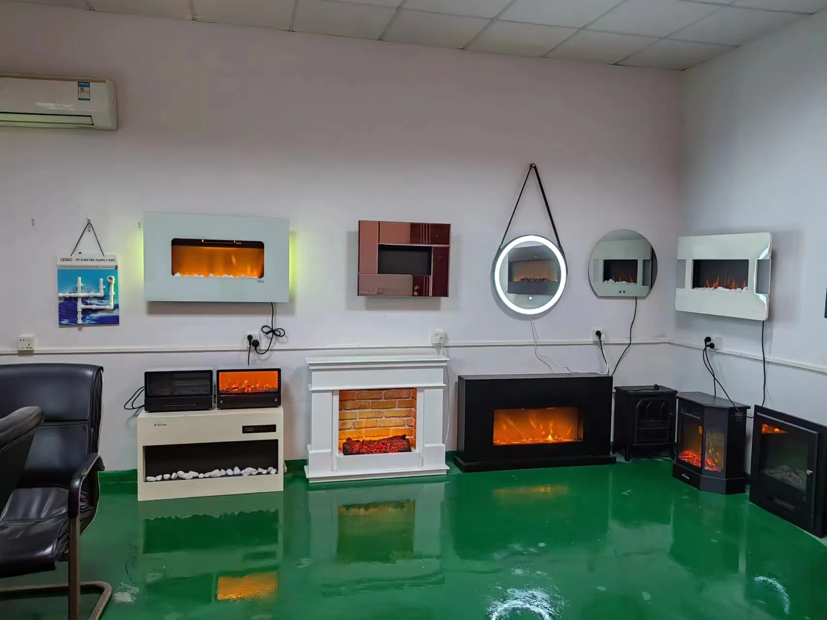 Mikai Branded Freestanding Electric Fireplace with Safety Focus: Overheat & Tip-Over Cut-off