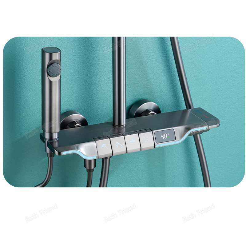 Hot Luxury Black Copper Digital Big Shower Set Bathroom Control Temperature Rain Stainless Steel Shower Sets