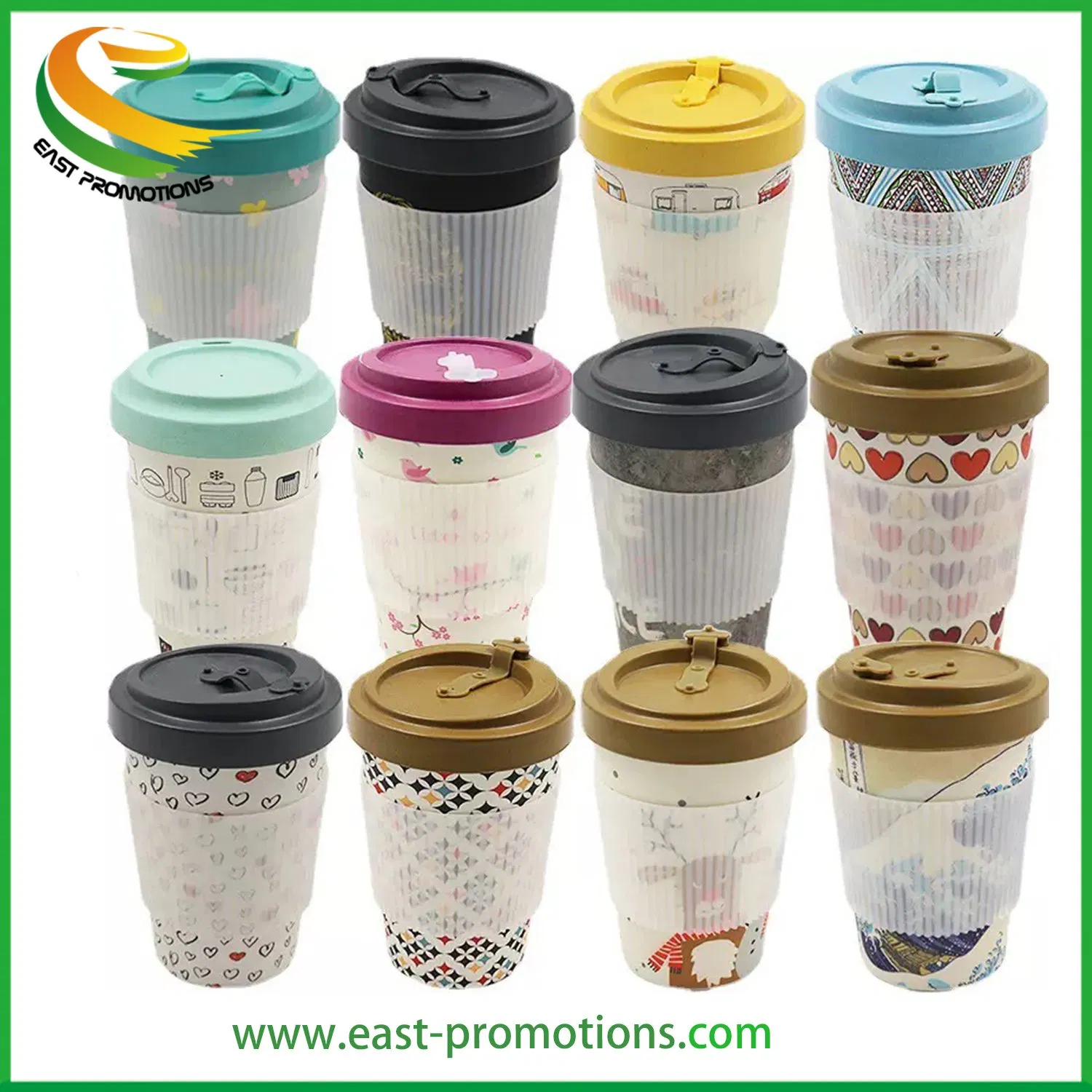 Custom Printed Coffee Cups Bamboo Fiber Biodegradable Eco-Frindly Reusable Mug