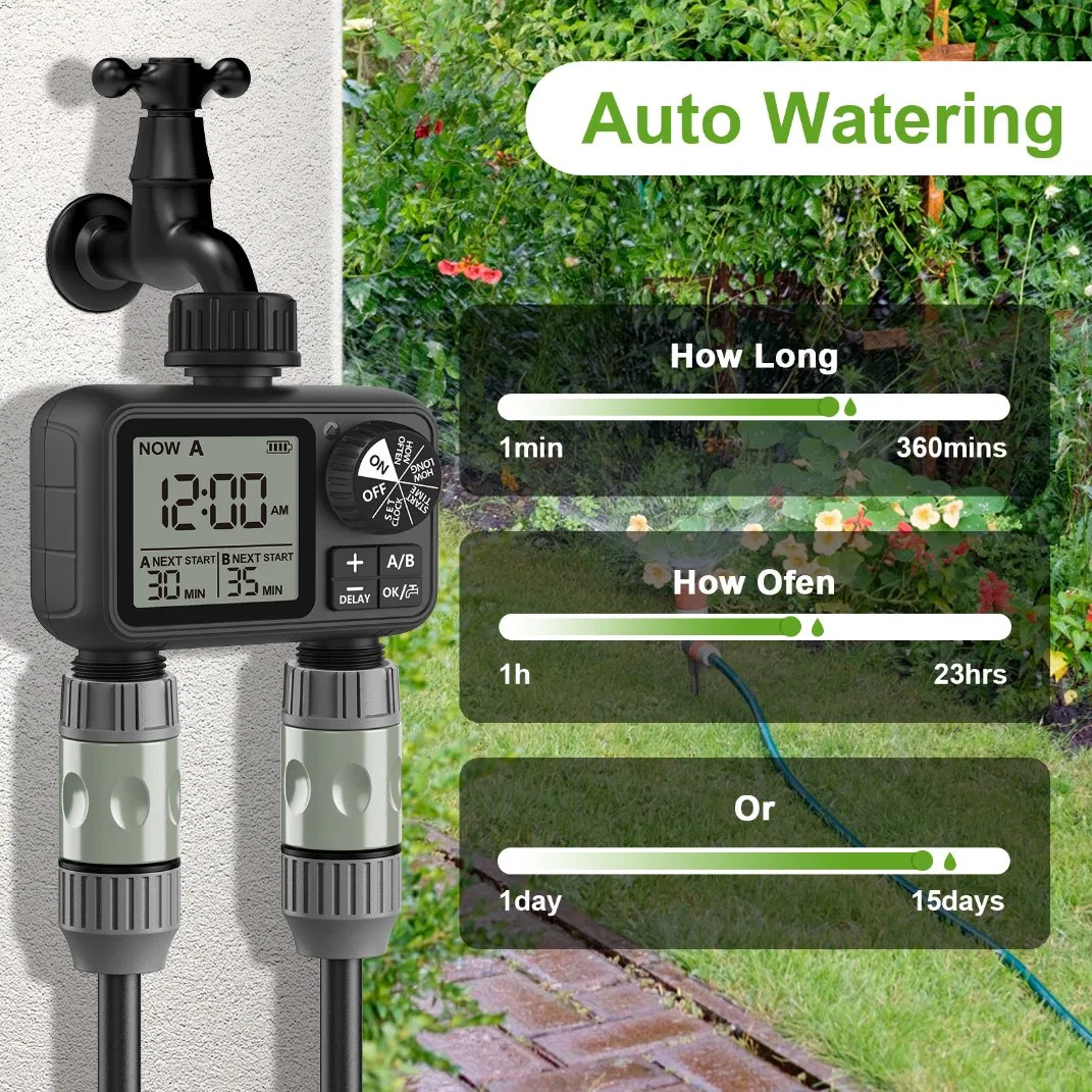 Automatic 2 Dial Irrigation Water Tap Timer Watering Controller System Hct-M06