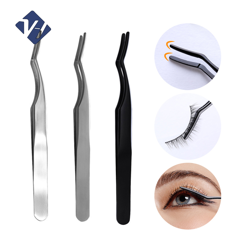 Free Design Logo 45 Degree Stainless Steel Extensions Curved Volume Eyelash Tweezers