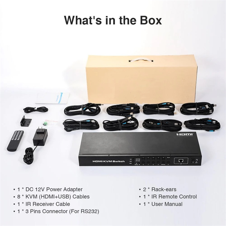 Custom 8 Port Kvm Switch HDMI with Remote USB 4K 30Hz RS232 LAN Port for Server Room Video Kvm Switches