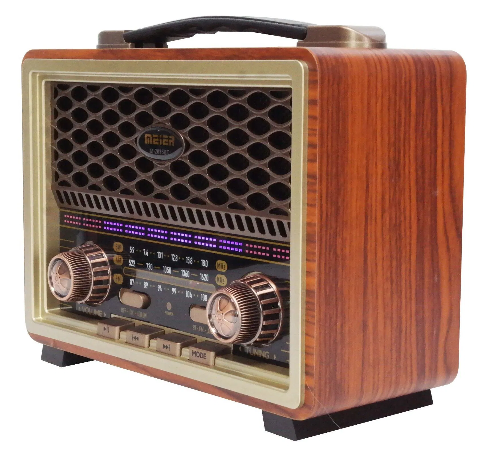 Meier M-2015BT Portable Retro AC DC Charged Am FM Sw1 Sw2 4 Band Stereo USB TF MP3 Radio with Remote Control