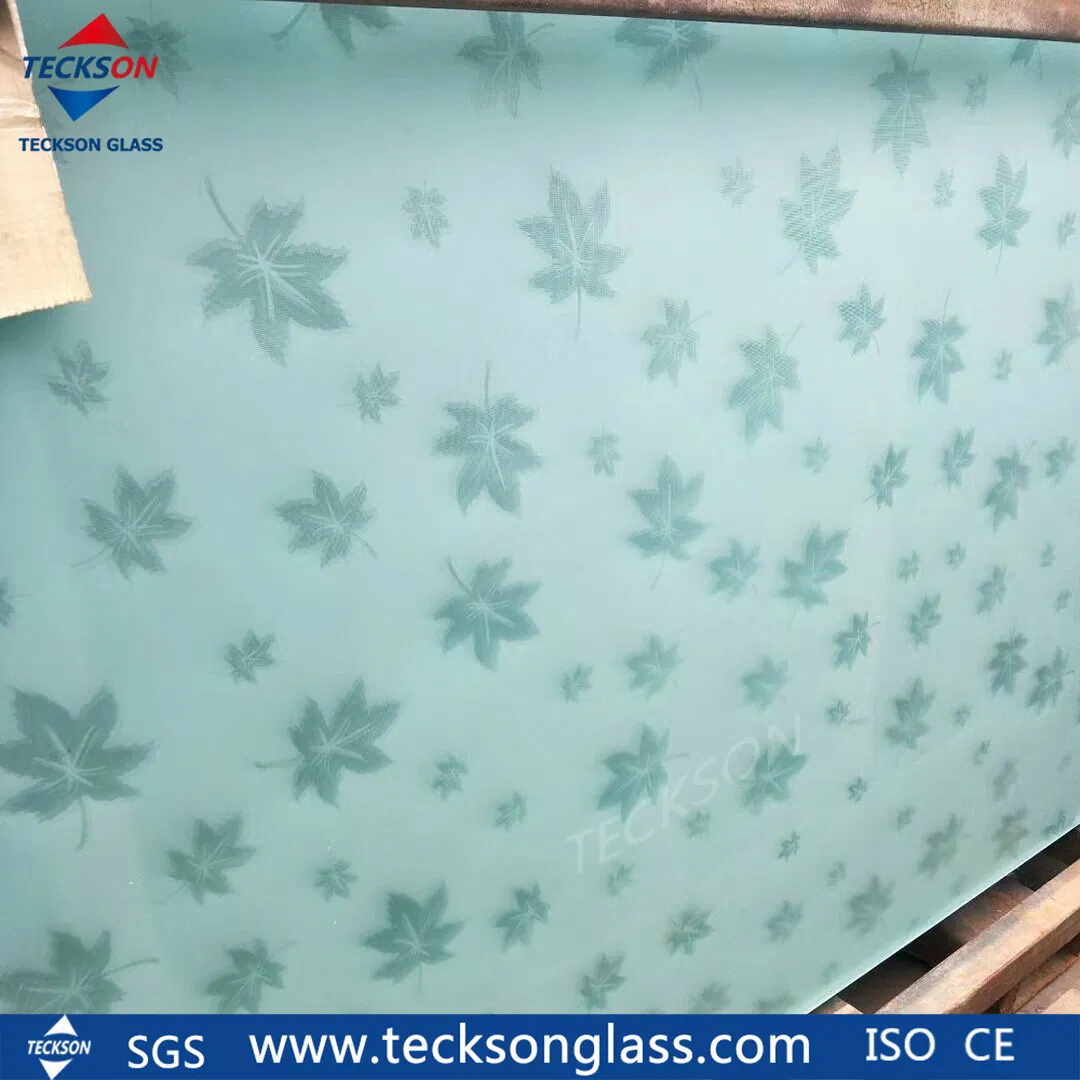 3mm 4mm Acid Frosted Obscure Bamboo Maple Leaf Pattern Figure Glass