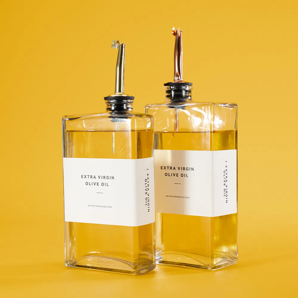 New Design Square Glass Olive Cooking Oil Bottles 500ml Capacity with Easy Pour Spout and Cork Sealing Free Sample