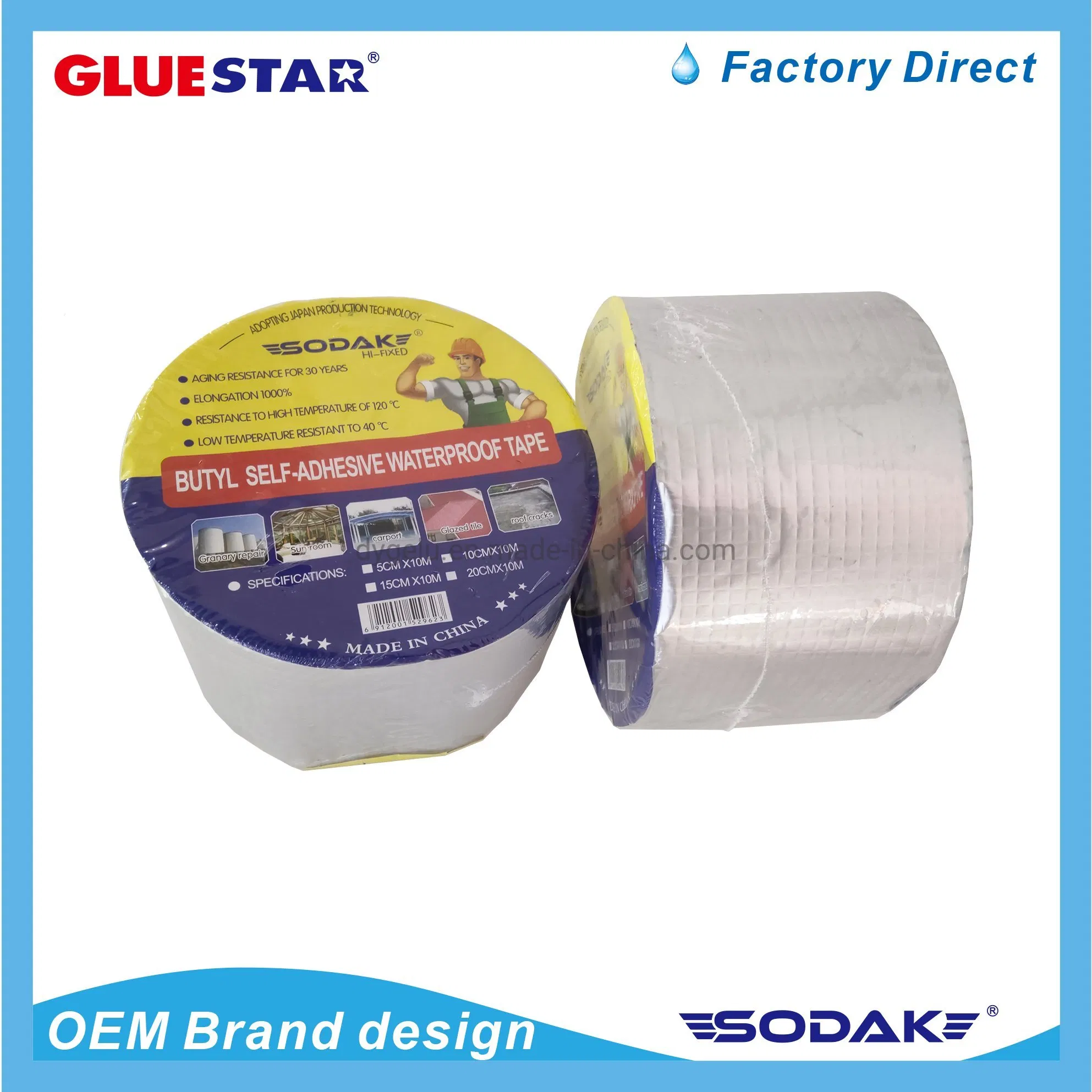 Sodak High Quality Aluminum Foil Waterproof Adhesive Butyl Rubber Sealant Tape for Building Roof Top Leak Leakage Repair