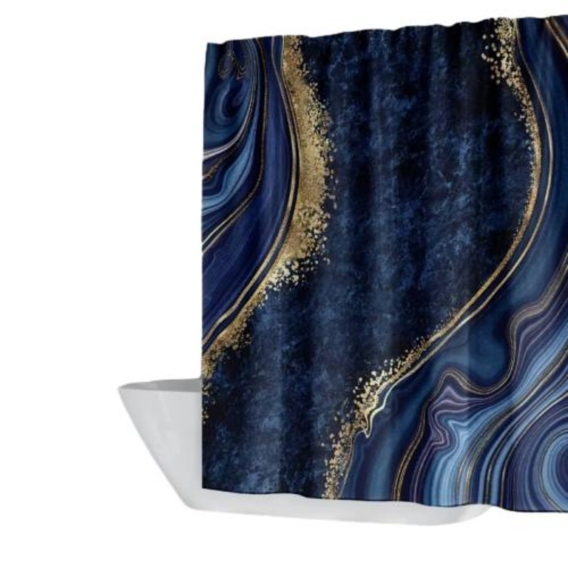 Polyester 3D-Printed Waterproof Marble Pattern Shower Curtain Non-Slip Mat 4PCS Bathroom Accessories