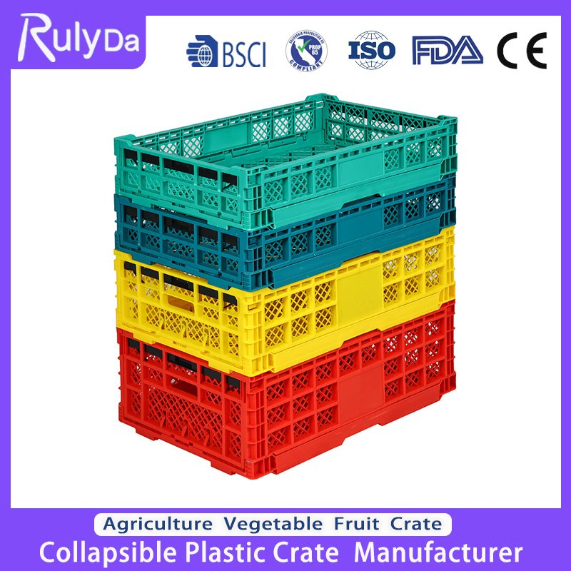 Solid Supermarket Shopping Egg Transport Tray Arm Logistic Mesh Folding Box Vegetable Fruit Milk Cold Room Collapsible Packing Plastic Basket Crate Tool