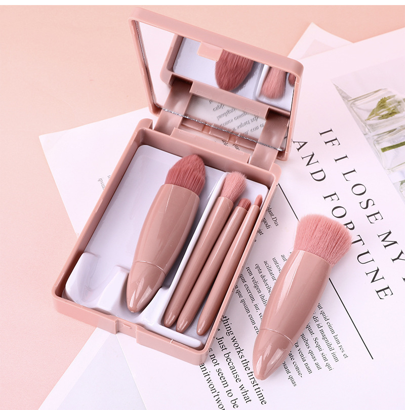 Mini Portable Morandi Box Makeup Brush 5 Makeup Mirror Girl Travel Box Makeup Brush