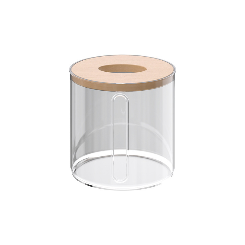 Bamboo Lid Round Tissue Box Holder for Home & Office