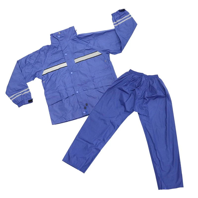 Blue Three Pieces Detachable Hood Reflrctive Stripe Polyester PVC Coating Adult Raincoat Waterproof Rainsuit for Men