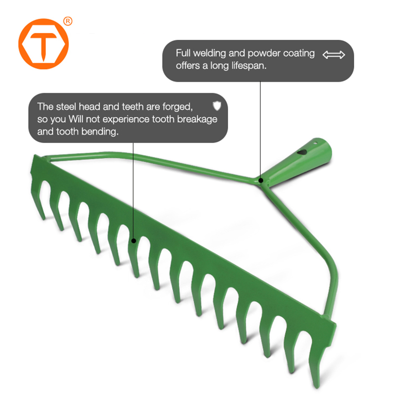 Heavy Duty 14 Teeth Stainless Steel Sharp Tines Multi Function Lawn Rake