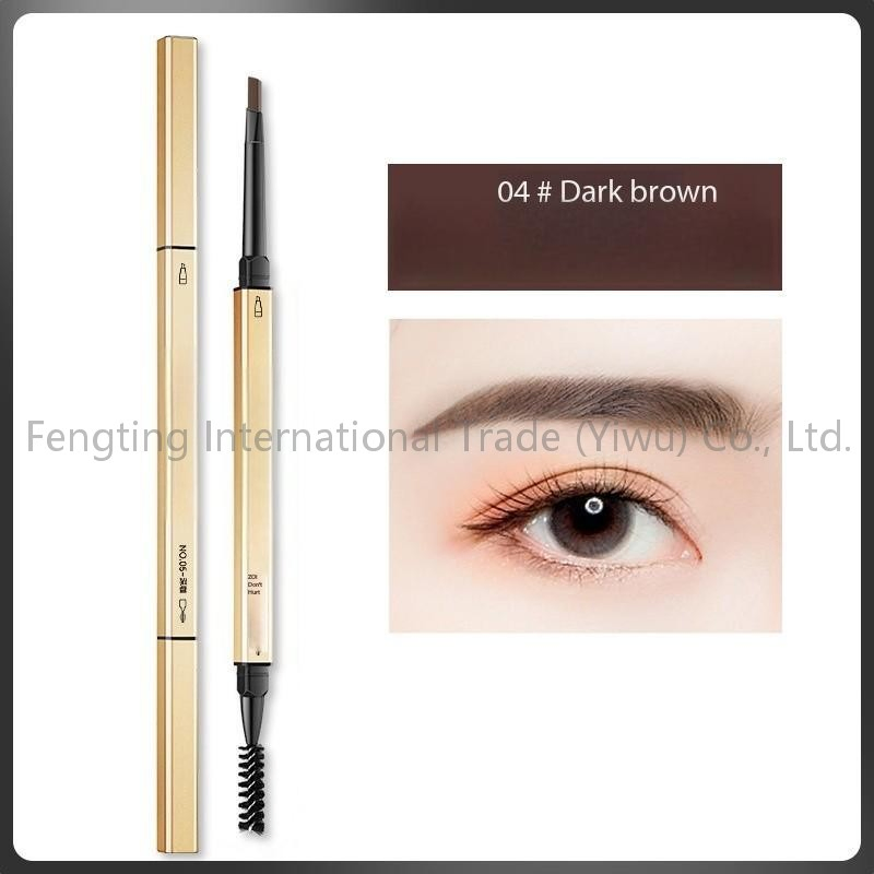 Customized Gold Tube Triangular Head Slim Brown Eyebrow Pencil Waterproof with Eyebrow Enhancer Retractable Eyebrow Pencil