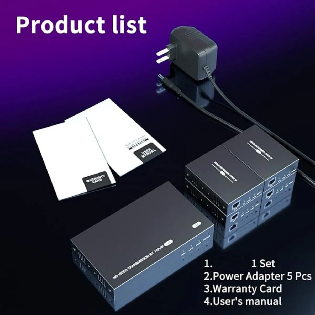 HDMI Extender Splitter 1X4 1080P@60Hz Over Cat 5e/6/7 Ethernet Cable 50m (165FT) Support EDID Copy Poc Function (1 in 4 Out)