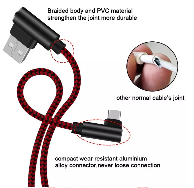 Fast Charging 90 Degree USB C Cable for Xiaomi 6 8 Samsung S8 S9 Plus Note 8 9 Huawei P9 P10 P2