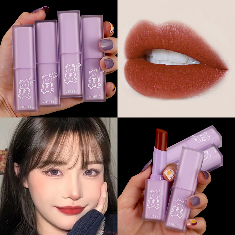 Cute Bear Multicolor Waterproof Lasting Silky Soft Red Matte Velvet Lipstick