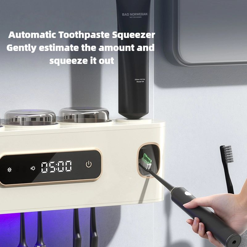OEM Smart Toothbrush Holder Sterilization and Disinfection Automatic Drying Wall-Mounted Storage Rack Double Squeeze Toothpaste Dispenser