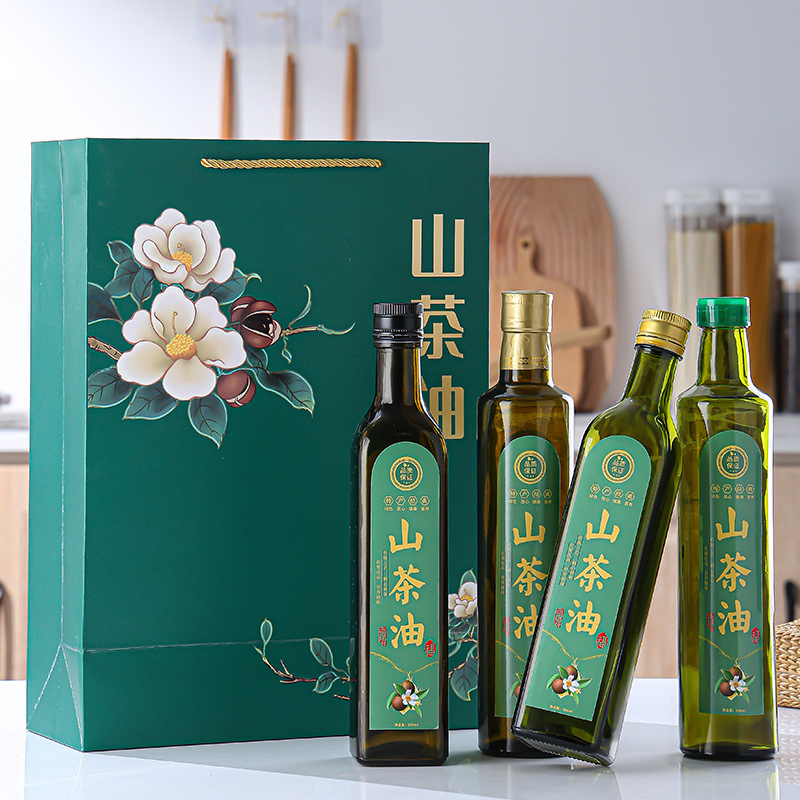Hot Sale Kitchen Clear Green Square 500ml Cooking Oil Bottle Vinegar Bottles Glass Olive Oil Dispenser Bottle
