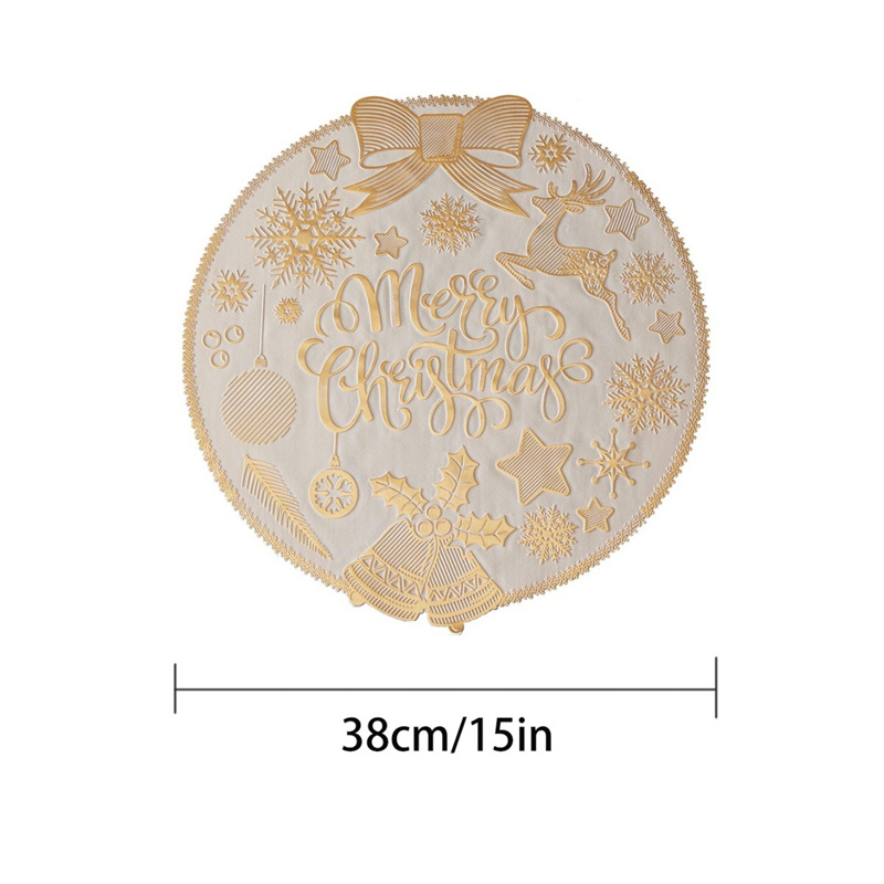 Home Christmas PVC Round Placemats Bow-Accented Waterproof Heat-Resistant Sublimation Table Mats