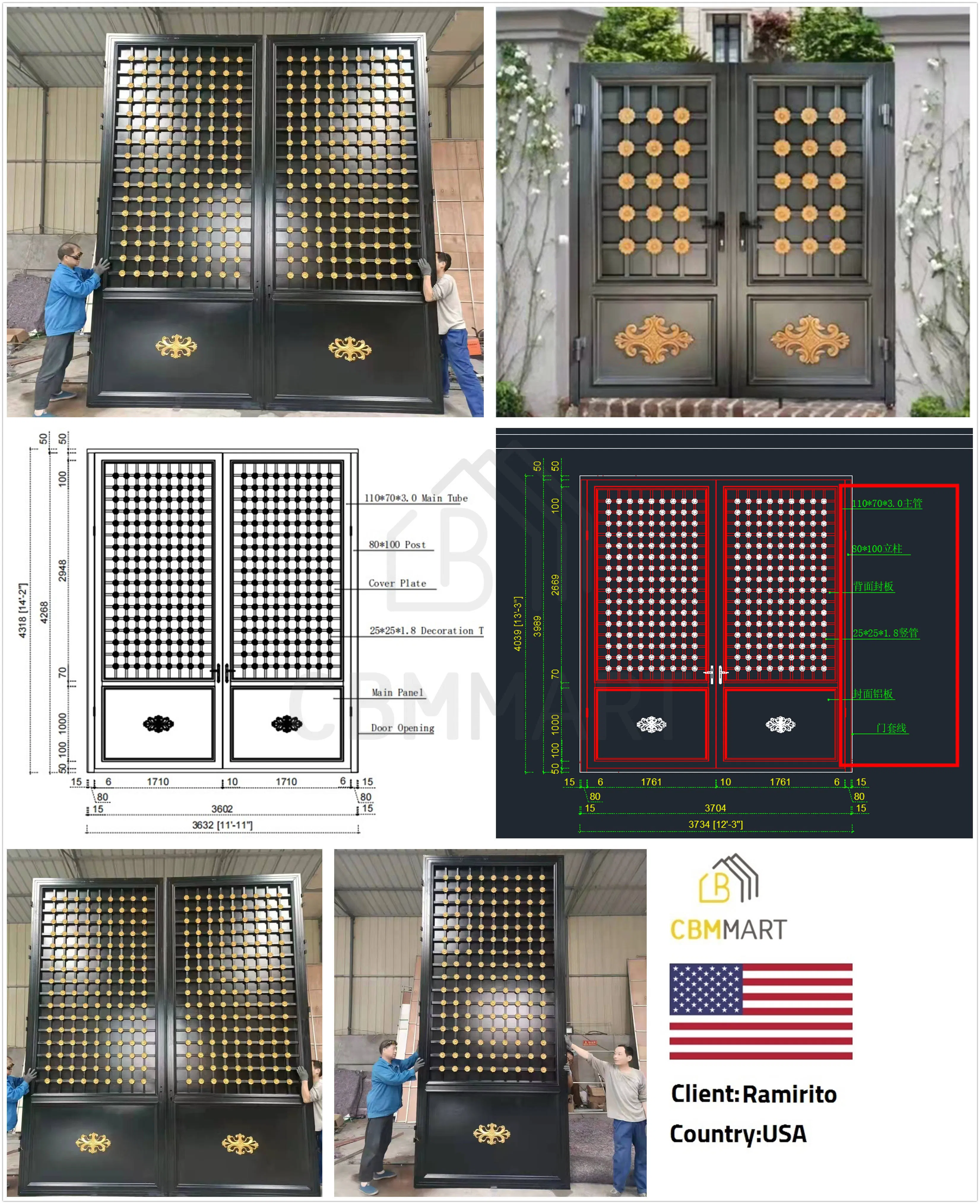 Cbmmart Double Swing Security Exterior Steel Metal Front Wrought Iron Entry Doors