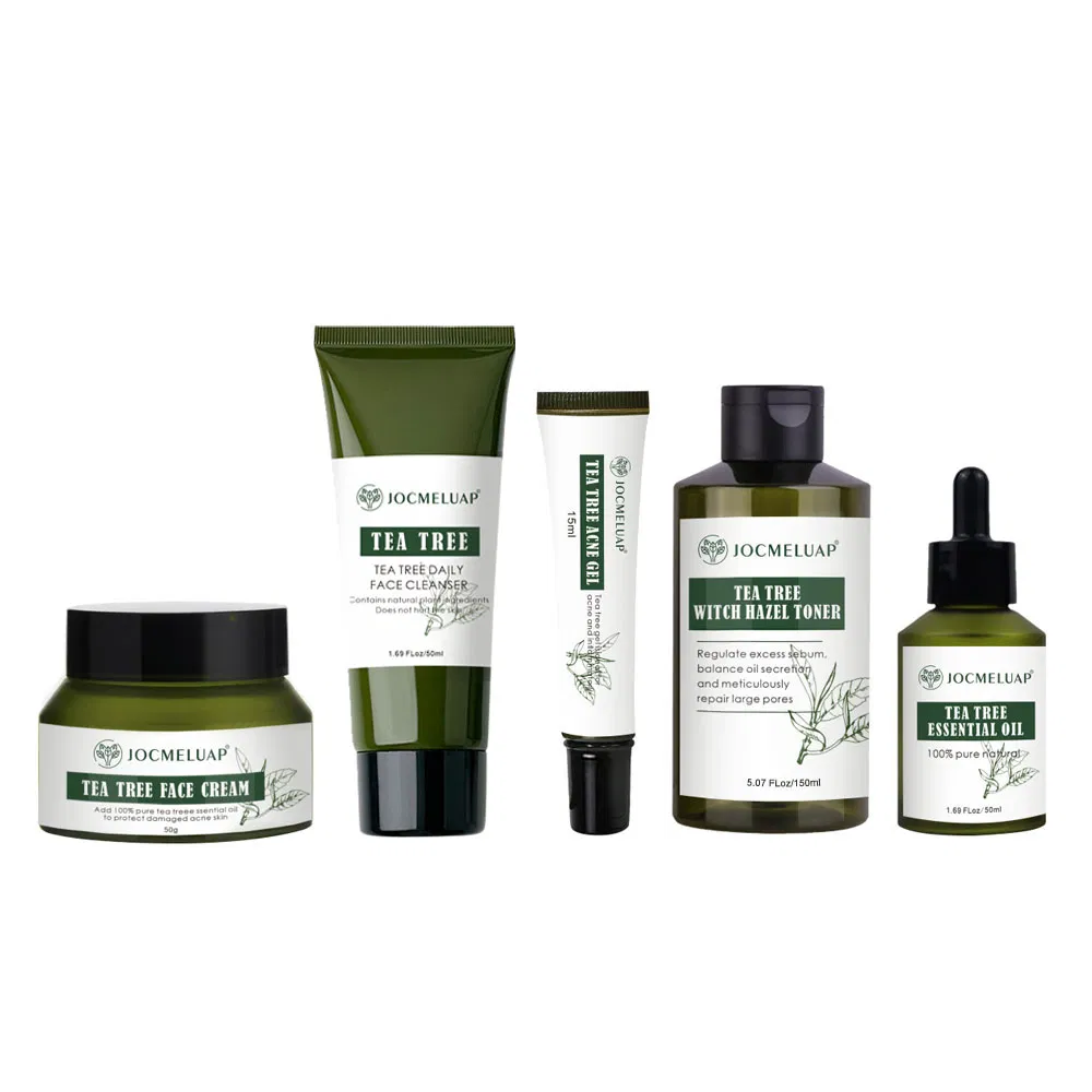 Private Label Acne Treatment Aloe Vera Tea Tree Oil Face Cream Serum Tea Tree Cleanser Tea Tree Skin Care Set