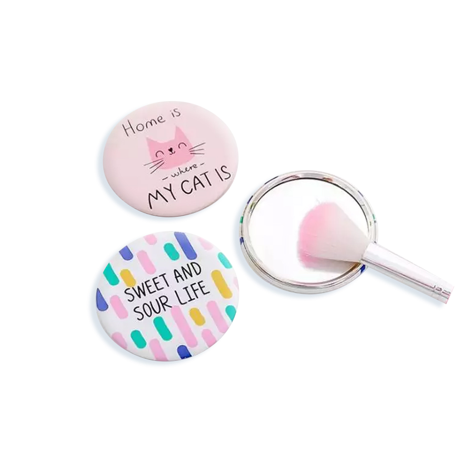 Mini Makeup Mirror Korean Cute Cartoon Cermin Round Portable Pocket Mirror Hand Gifts Pocket Mirror for Women