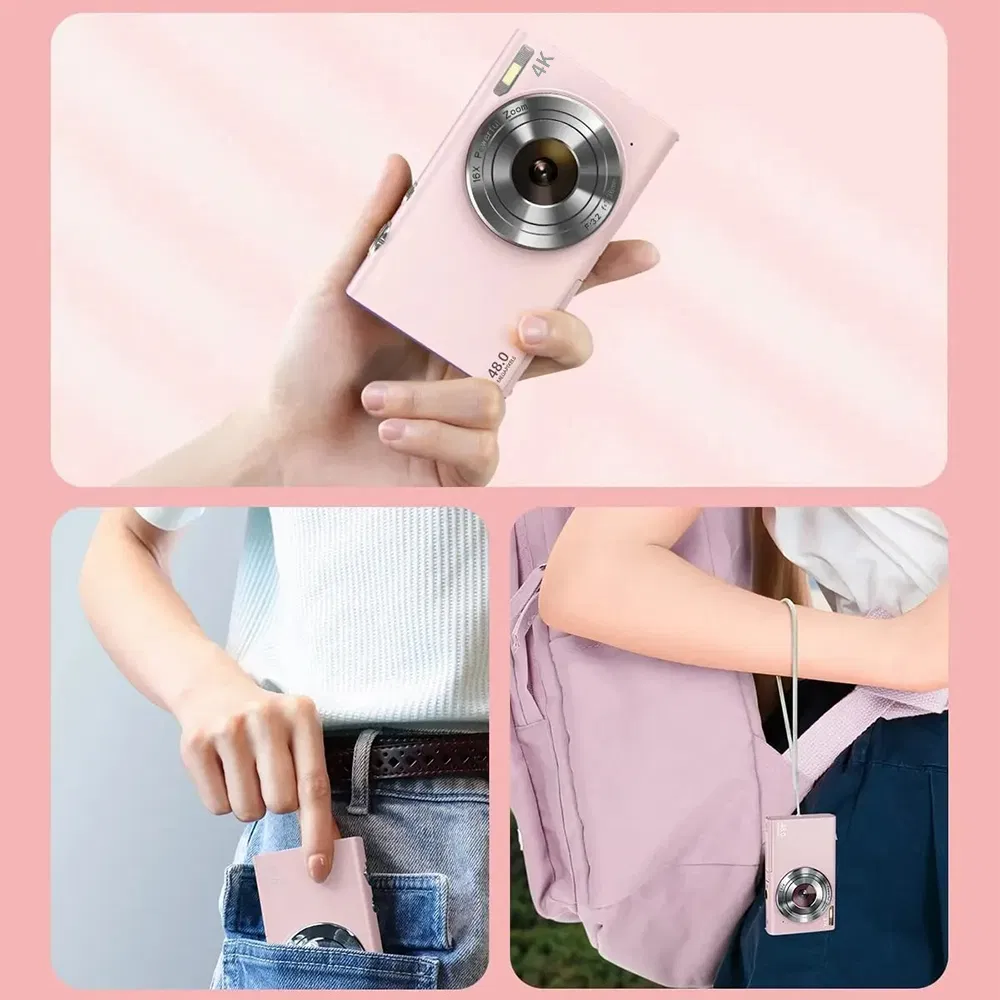 Детская камера DC402-Af 4K, 48 МП, 16x Zoom (светло-розовый)