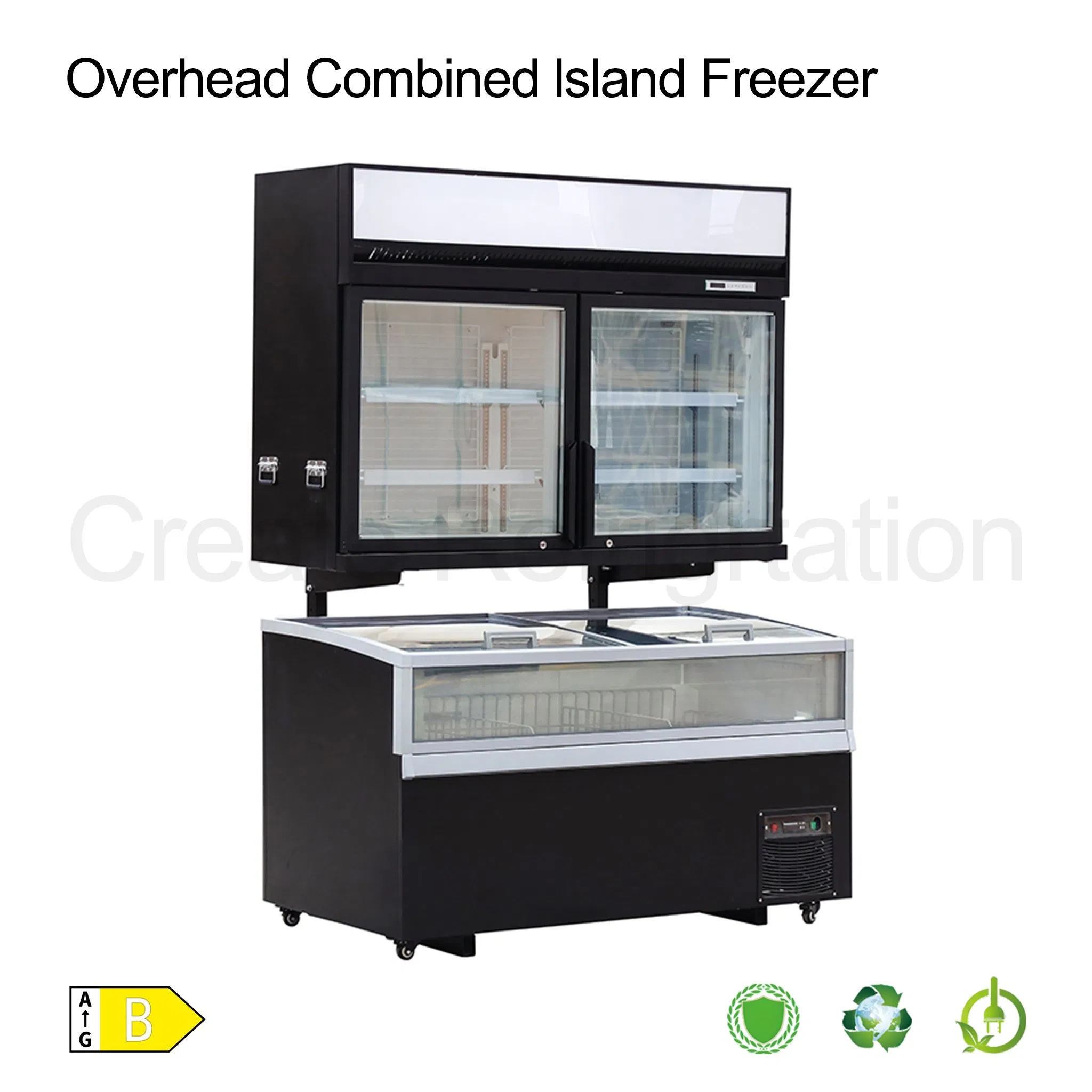 Комбинированный вертикальный холодильник-морозильник с островной витриной