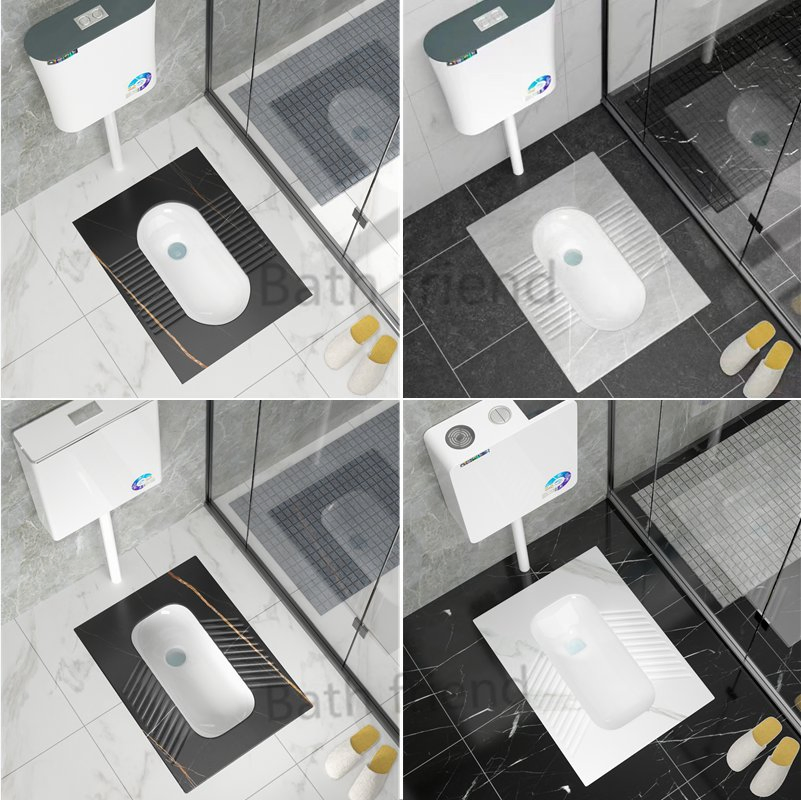 Modern Black and Grey Color Rock Slab Squatting Pan with S-Band Toilet Bathroom Squat Pan
