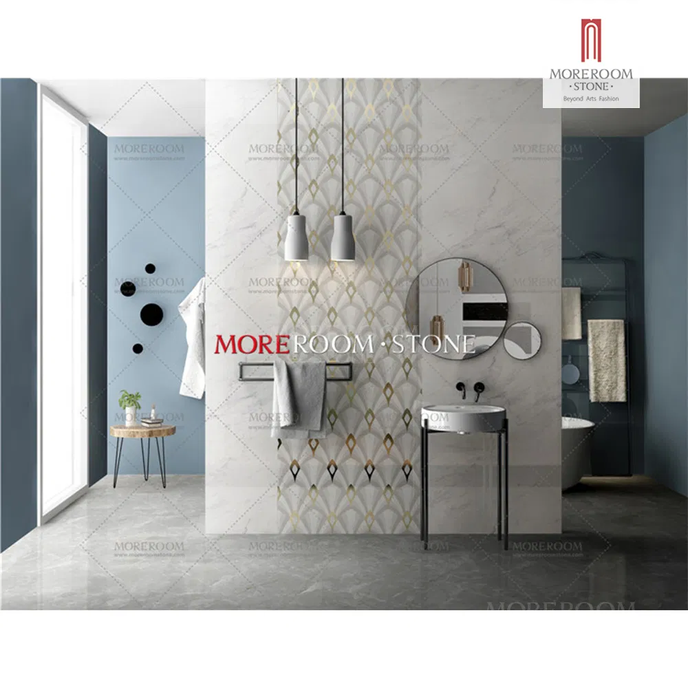 Мозаика из белого камня с латунной инкрустацией Waterjet