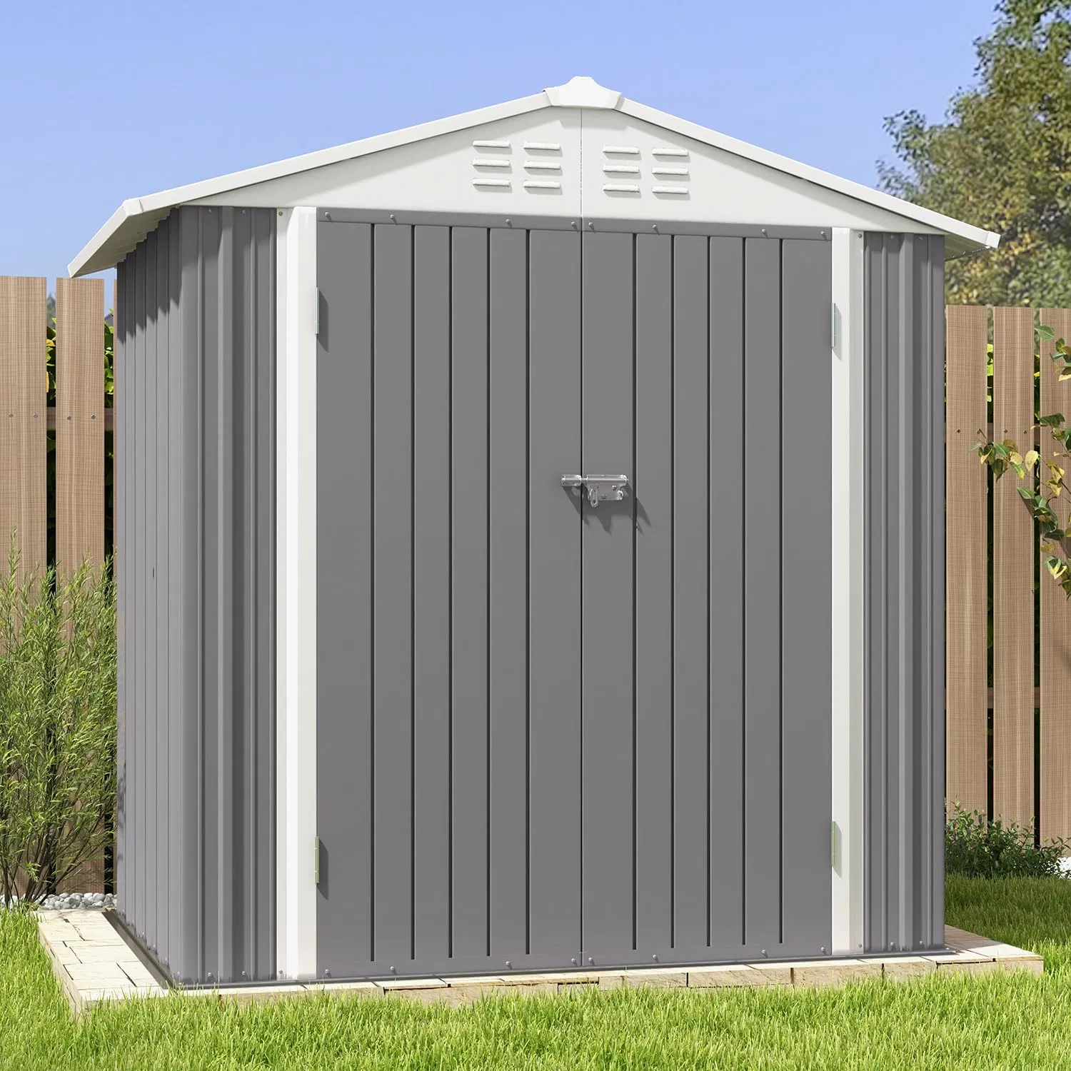 6X4 FT Garden Tool Storage Shed with Sloping Roof, Double Lockable Door