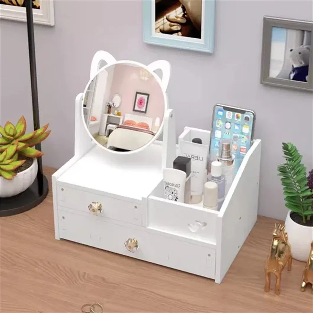 Cabinet Drawer Storage Makeup with Box Desktop Princess Size Vanity Mirror