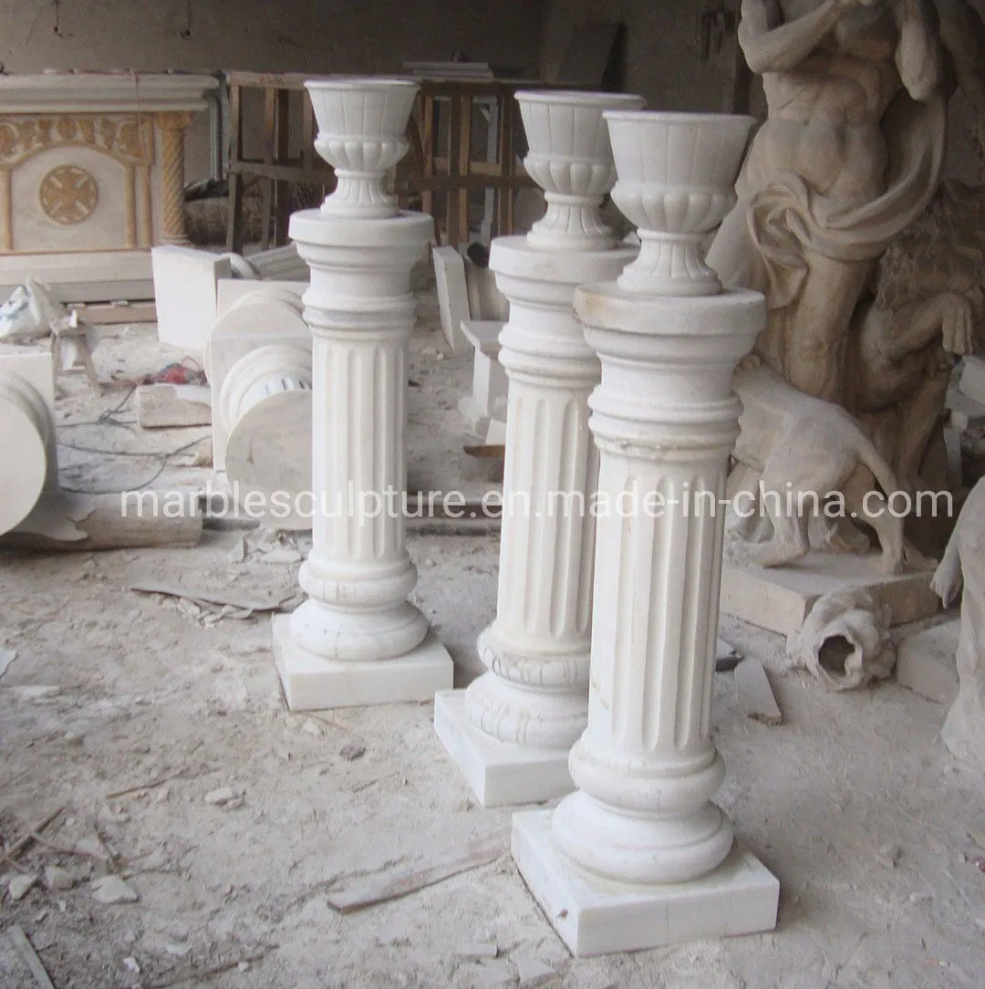 Antique Natural White Marble Column Pillar Flower Pot (SY-C037)