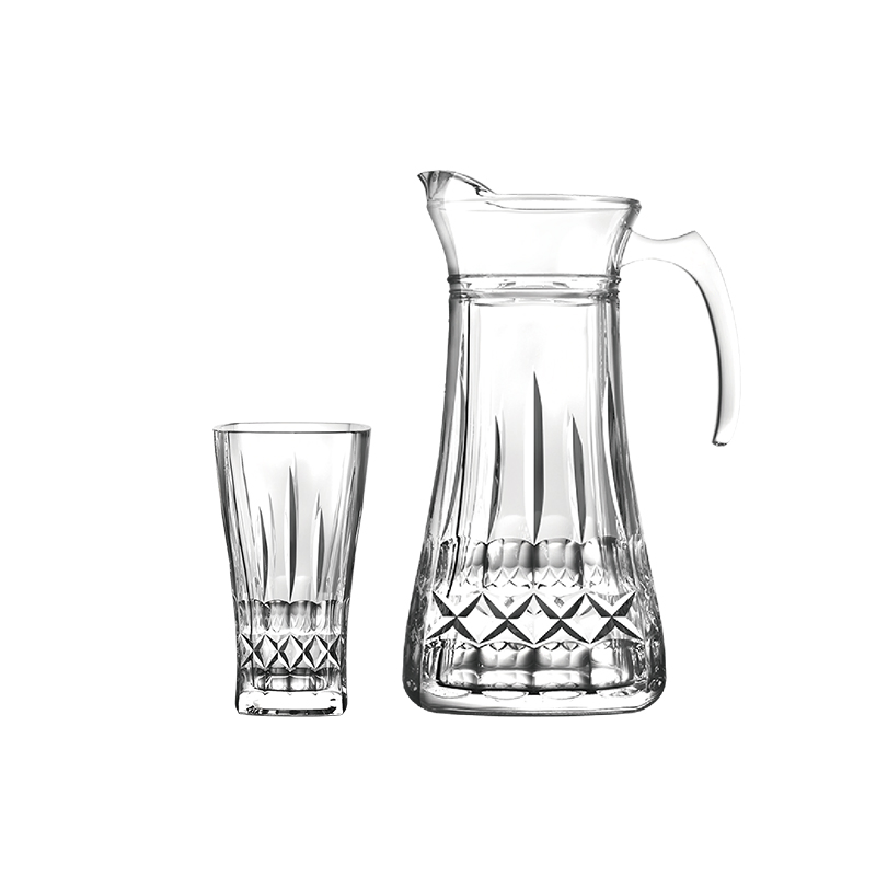 7PCS Drinking Glassware Glass Pitcher with Cups Tableware Set Water Jug Set