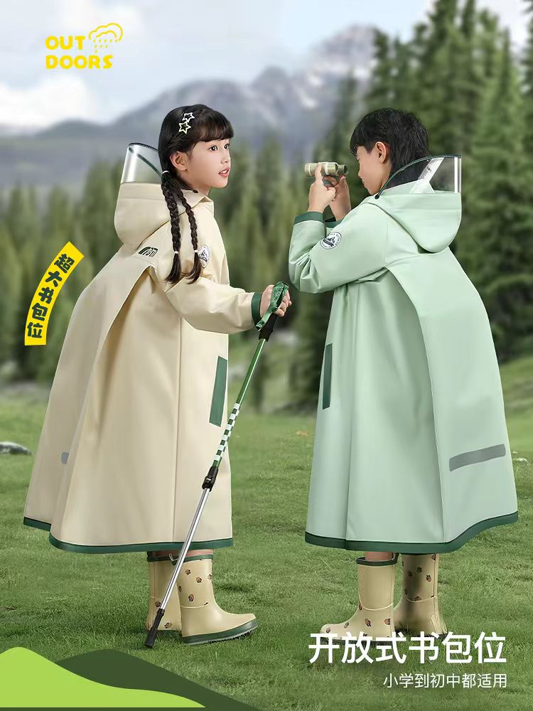 Children's Raincoat - Specially Designed for Primary School Students. Long Style for Boys and Girls. Fully Protects From Rain. Features a Place for Carrying