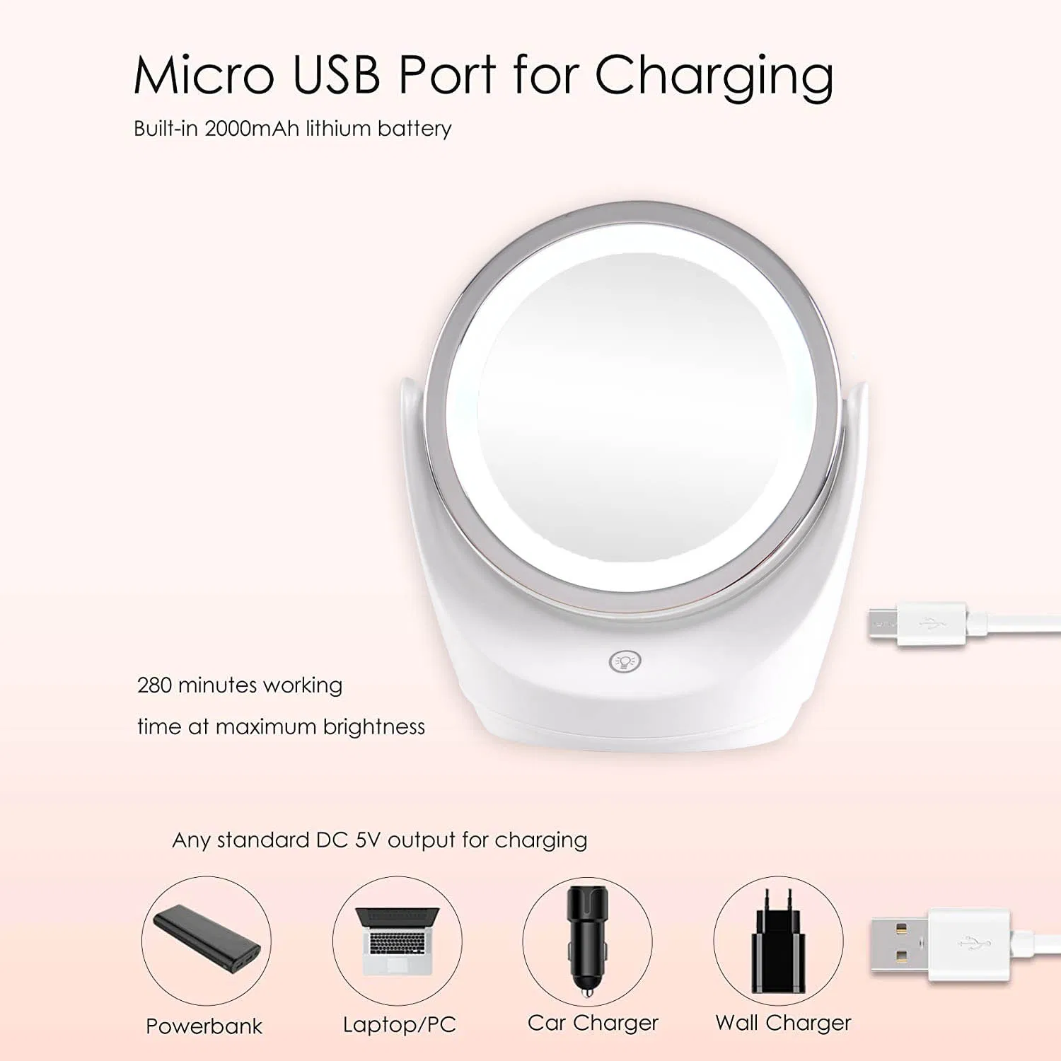 Electric Rechargeable Detachable Rotating LED Mirror