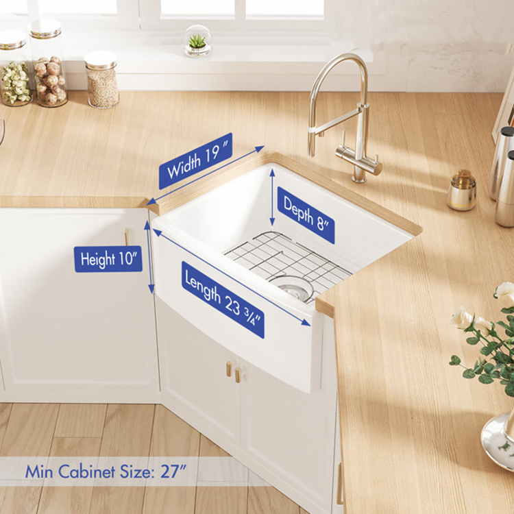 Farmhouse Sink Deep Single Bowl White Ceramic Porcelain Fireclay Apron-Front Kitchen Farmhouse Sink