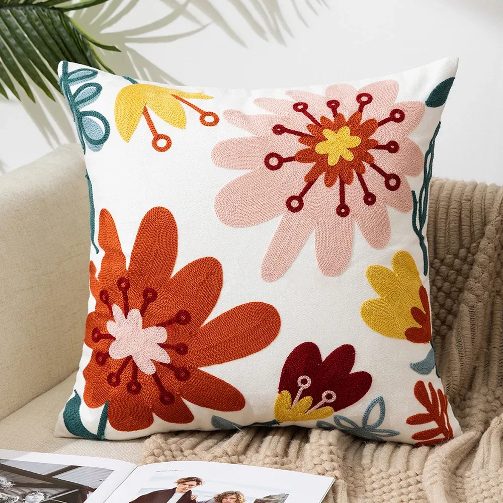 Embroidery Tufted Cushion Decor with Colorful Bohemian Patterns Available