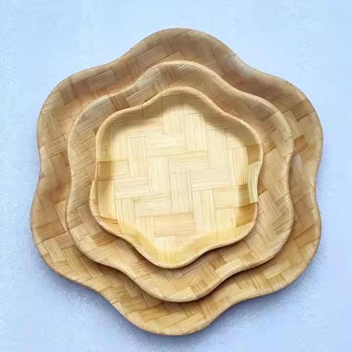 Six Angle Plate Woven Material of Bamboo Square Salad Plate