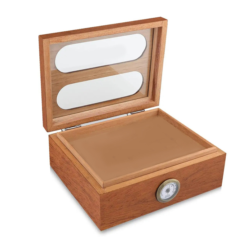 Desktop Glass Top Spanish Cedar Cigar Humidors with Front Hygrometer