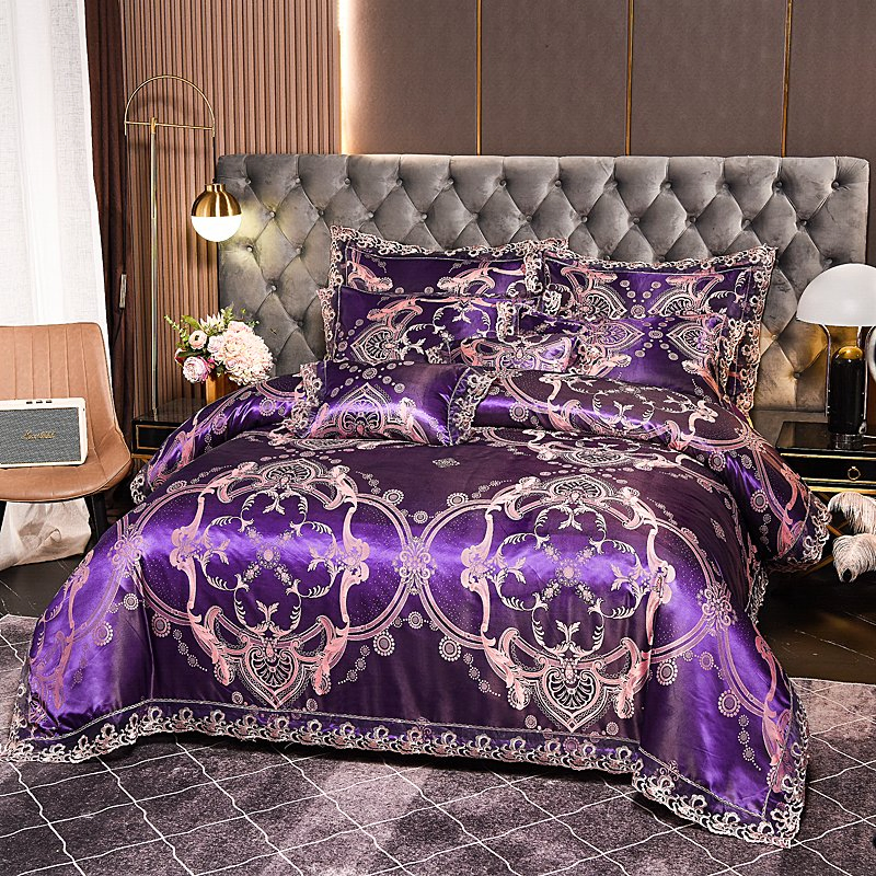 Jacquard Comforter Set 4 PCS Bedding Set Satin Pillow Case Quilt Cover