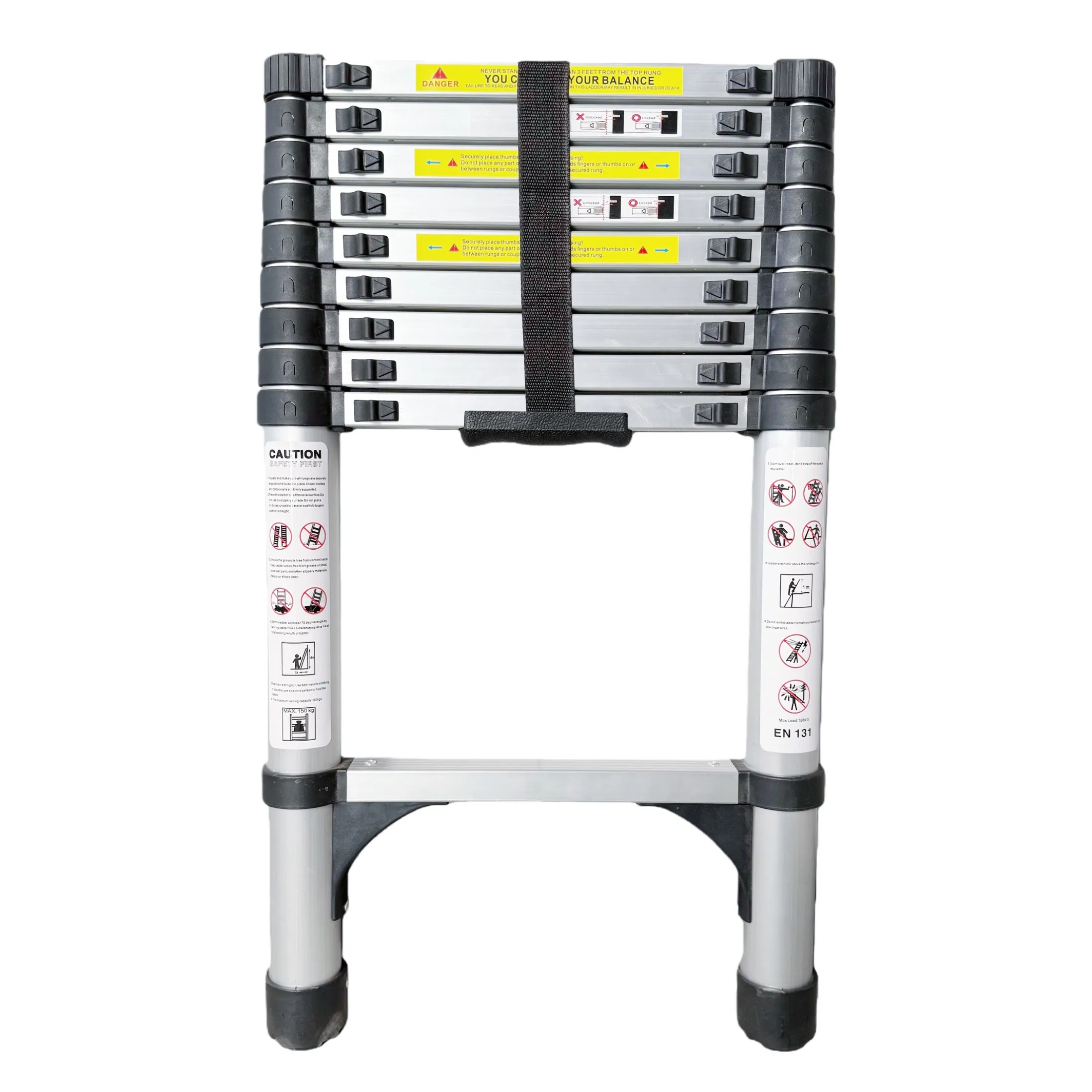 Heavy Duty & Portable Adjustable Aluminum Telescopic Collapsible Ladder with Secure Locking